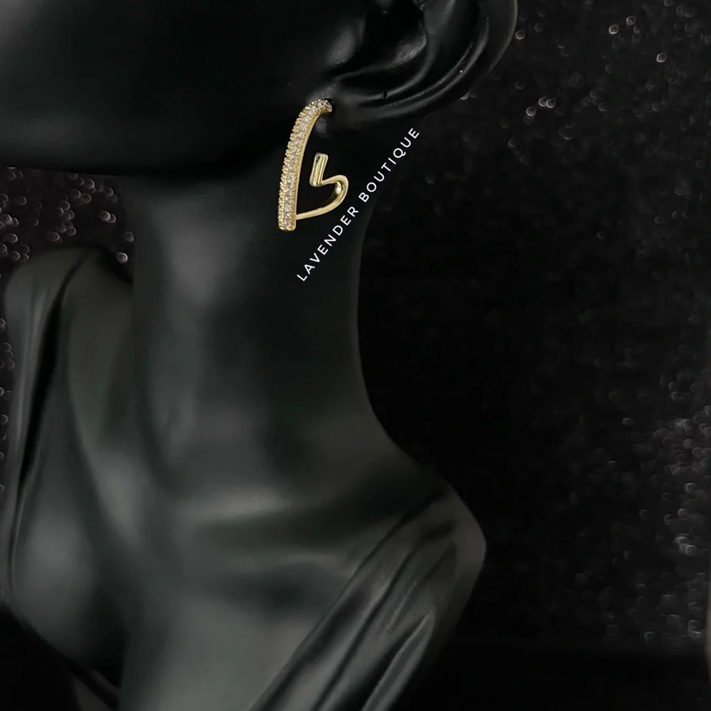 💎 NEW 14K Gold Plated Diamond Peach Heart Earrings